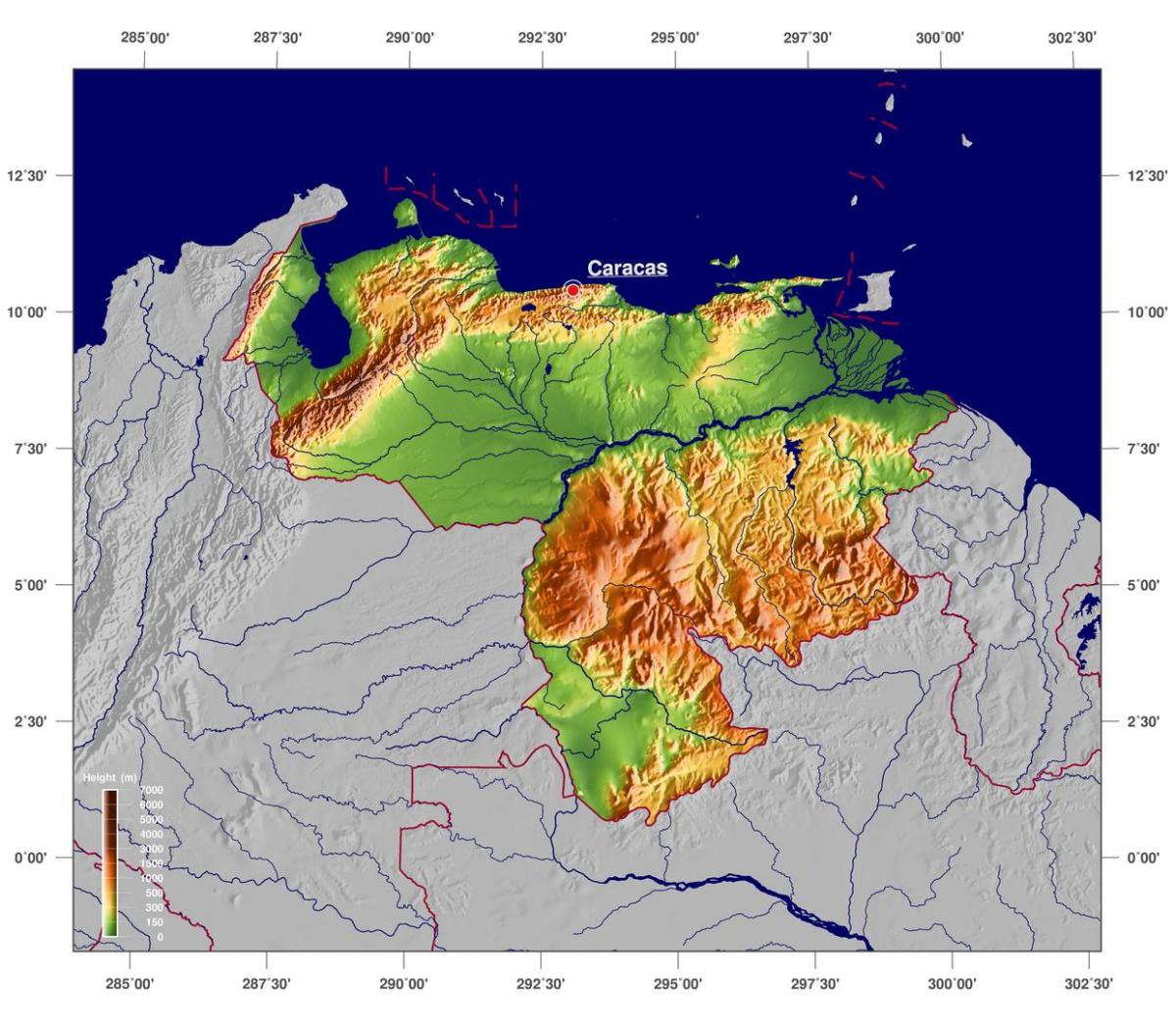 map of physical map of venezuela