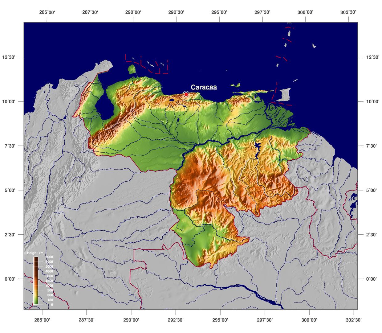 Physical map of venezuela - Map of physical map of venezuela (South ...