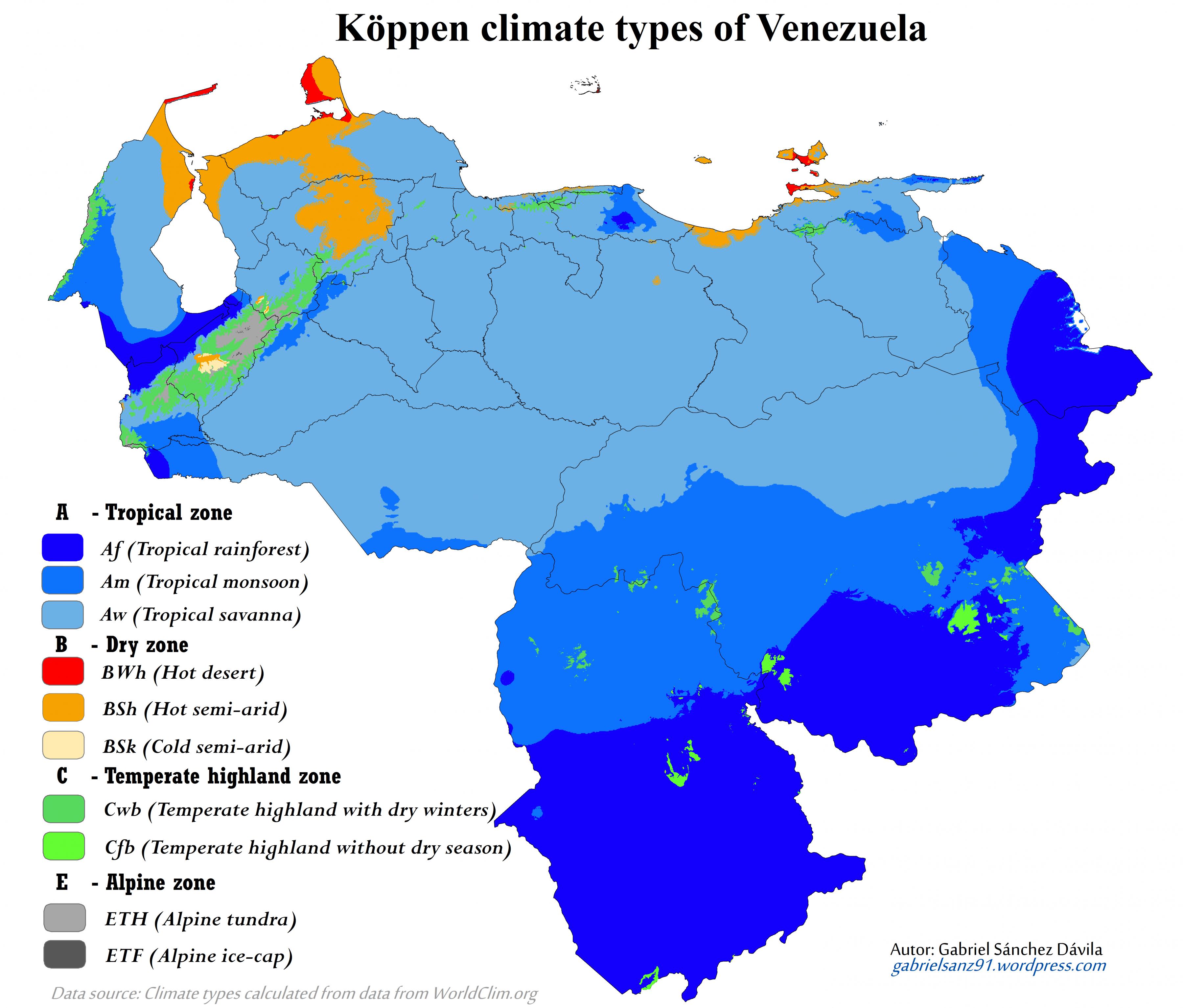 Venezuela climate map Map of venezuela climate (South America Americas)